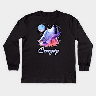 Wolf. Wild Soul. Kids Long Sleeve T-Shirt